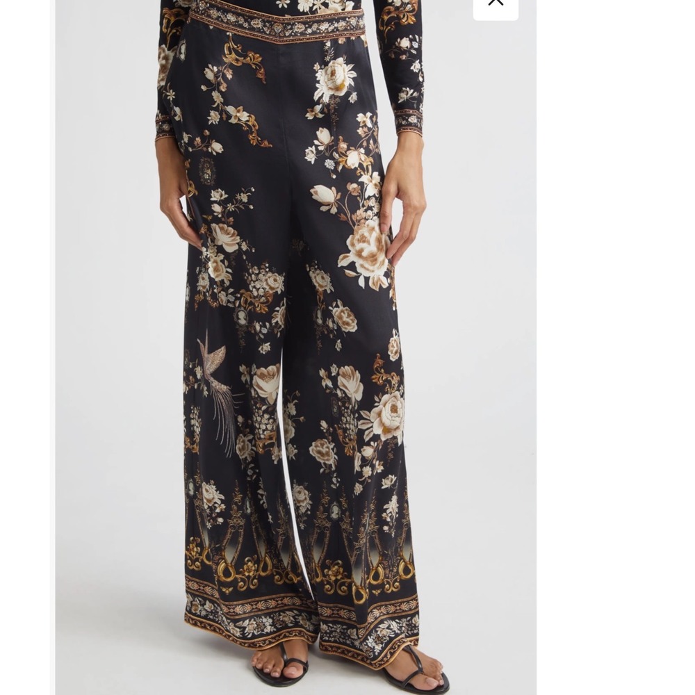 Y2K Signals vintage Pants Womens Small Blue Floral Wide Leg Palazzo Drawstring